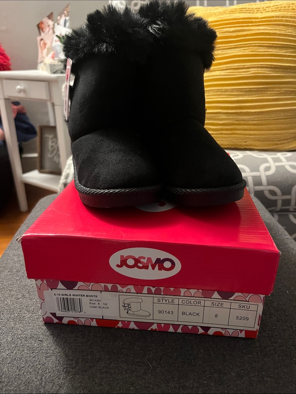Josmo Black Girls' Faux-Fur Winter Booties